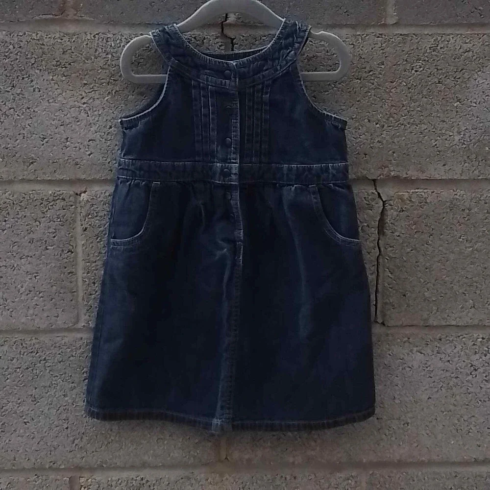 Old Navy Girls 4T Denim Dress Sleeveless Snap Front Blue‎ Cotton Pinafore Style